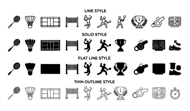 Badminton Sports Icon Set Editable Stroke Vector