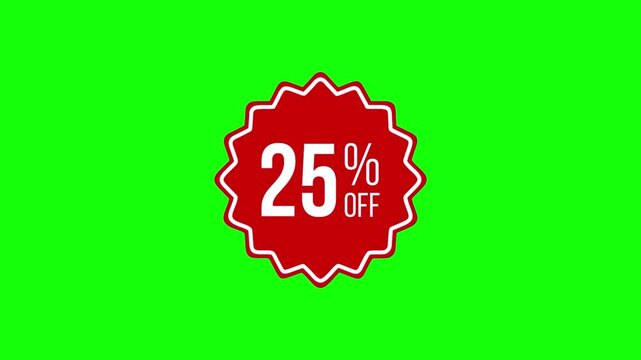 Dynamic 25% off sale animation on a vibrant green screen background, perfect for promotional videos and e-commerce advertisements.
