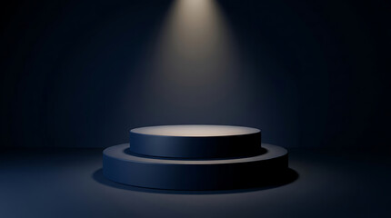 Fototapeta premium Dark blue podium with spotlight display