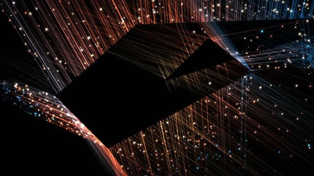 Overlay of lights rotating on themselves, as if emerging from the refraction of a prism, for a technological web background