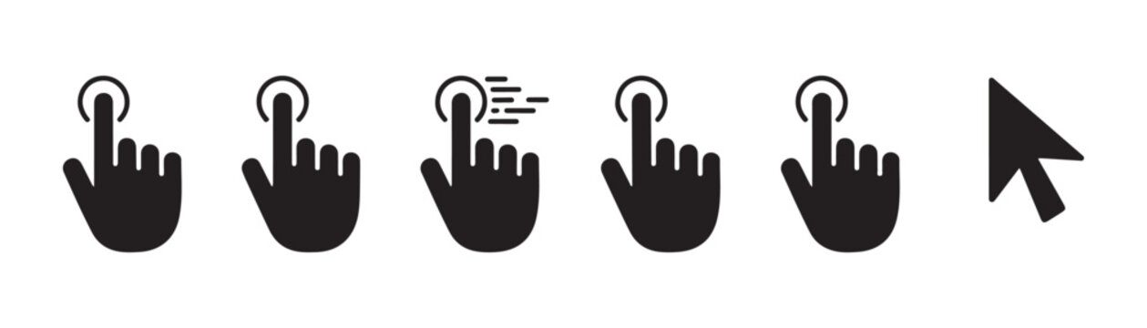 Clicking mouse pointer and hand cursor vector illustration set for web and interface design.