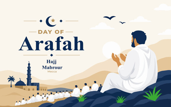 A person is praying and standing still on the Day of Arafah. Mount Arafat for Eid al-Adha