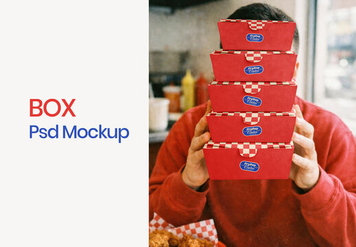 Stacked Red Boxes Mockup PSD