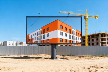 Obraz premium Construction site with billboard and crane