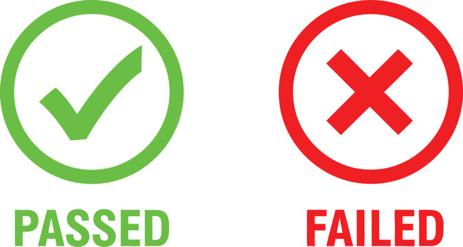 Green check mark passed and red x mark failed icons for business review and quality control Vector