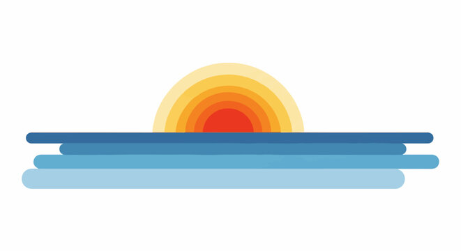 Stylized sunset over ocean layers with warm, gradient sun colors