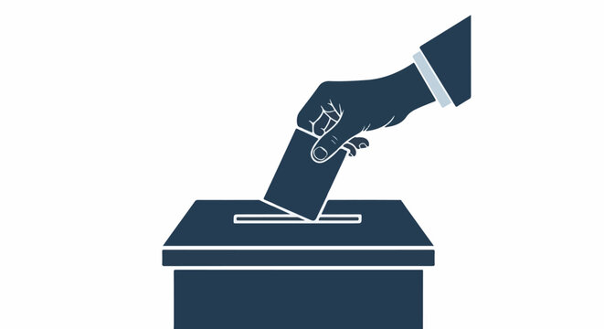 A hand inserts a ballot into a ballot box