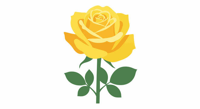 Stylized yellow rose with green leaves against a white background