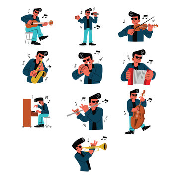 Retro Musician Character Illustration Collection Set