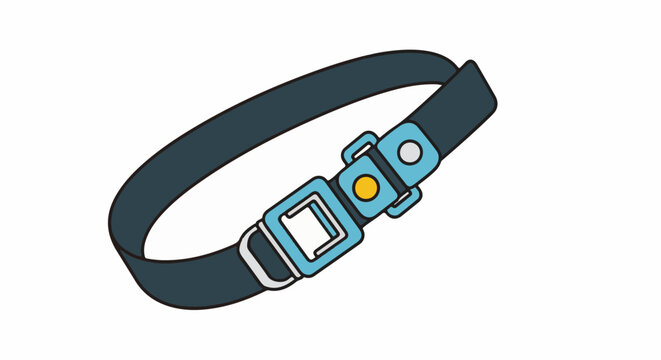 Simple illustration of a dark grey seatbelt with a blue buckle