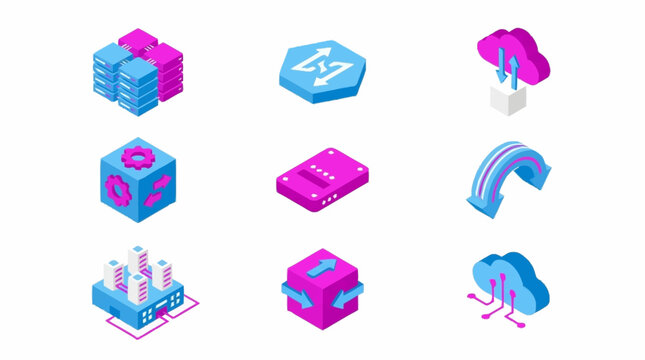Colorful 3D isometric icons set.
