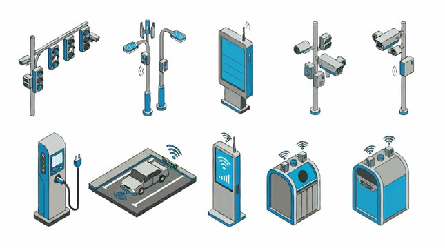 Collection of urban infrastructure and surveillance icons.