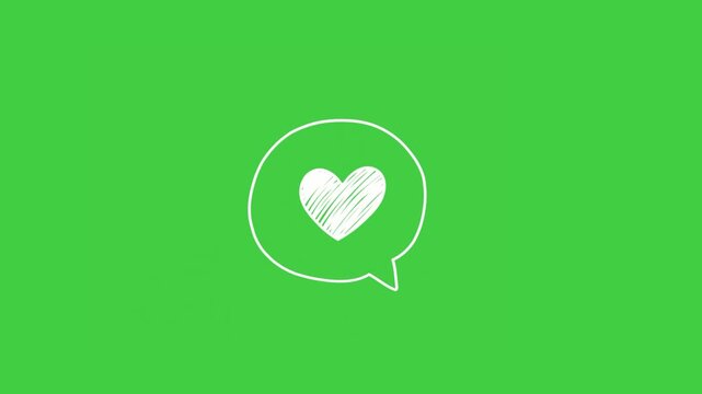 Cute hand drawn chalk heart and love doodle animation isolated on green screen background. Ideal for romantic videos, Valentine content, overlays, and motion graphic projects.
