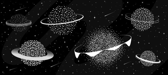 Space background with abstract planets and bright shining stars. Black outer space. Starry night with shiny stars. Vector illustration © nazarkru