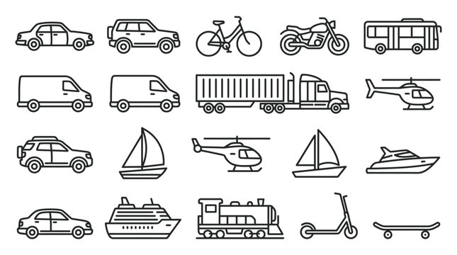 Vehicles icons on white background.