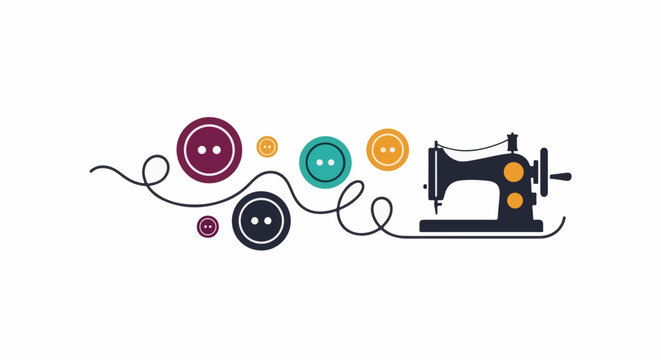 Sewing machine with colorful buttons and thread pattern
