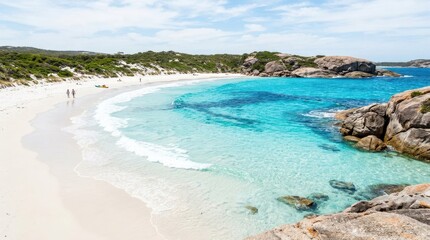 Fototapeta premium Turquoise colors of summer at Twilight Cove Esperance, coastal paradise, beach travel, clear water and destination concept for tourism campaigns and editorial storytelling, vivid ocean tones with
