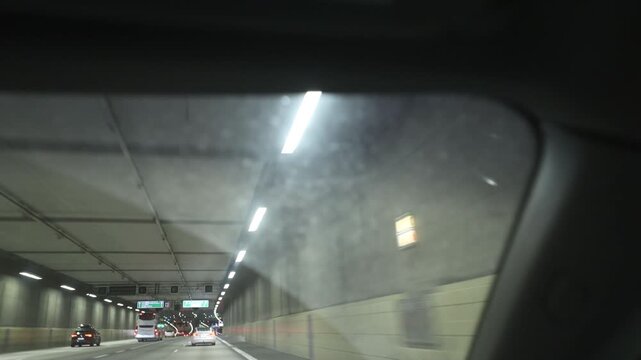 Stockholm, Sweden A car drives at high speed through the North Link tunnel. Norra Lanken. 