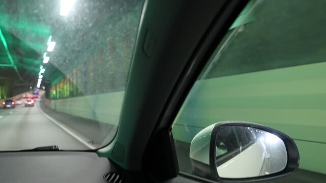 Stockholm, Sweden A car drives at high speed through the North Link tunnel. Norra Lanken. 