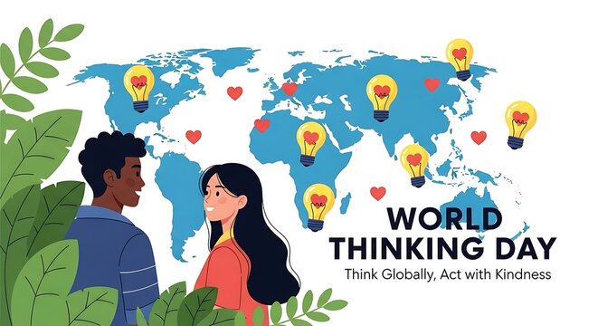 World thinking day illustration with diverse couple and global kindness theme