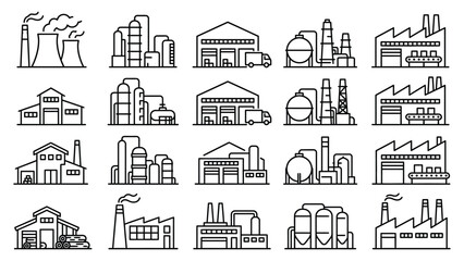 Naklejka premium Industrial buildings and factory icons.