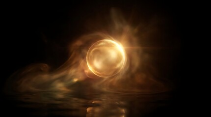 Obraz premium Glowing Golden Orb with Radiant Light Flare in Dark Cosmic Space Background