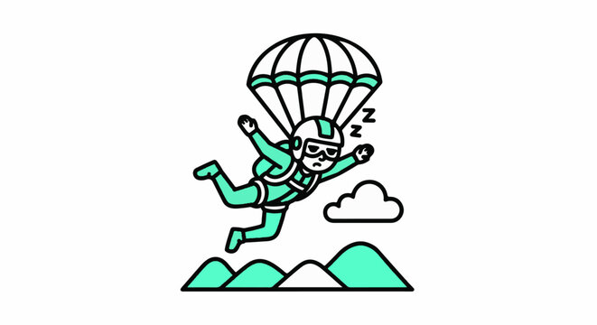 Illustration of person parachuting with open parachute outdoors.