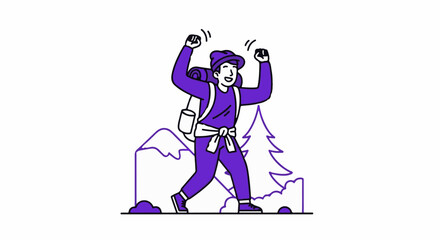 Obraz premium Jubilant hiker celebrating mountain summit victory triumphantly.