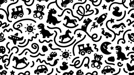 Fototapeta premium Black and white childish cartoon toys.