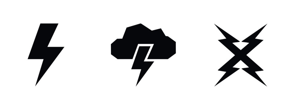 Lightning Bolt and Thunder Cloud Icons Set