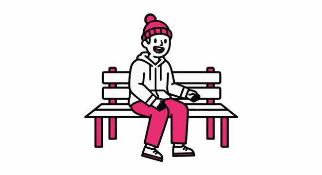 Illustration of person sitting on a park bench in winter.