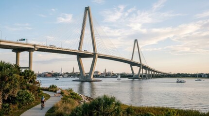 Obraz premium The Ravenel Bridge in Charleston, South Carolina, iconic infrastructure and scenic travel concept for tourism branding, editorial storytelling and commercial destination campaigns, elegant suspension