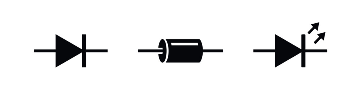 Diode and electronic components icons set. Symbols for circuitry, semiconductors, and electrical engineering.