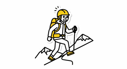 Fototapeta premium Energetic hiker climbing steep mountain trail with gear.