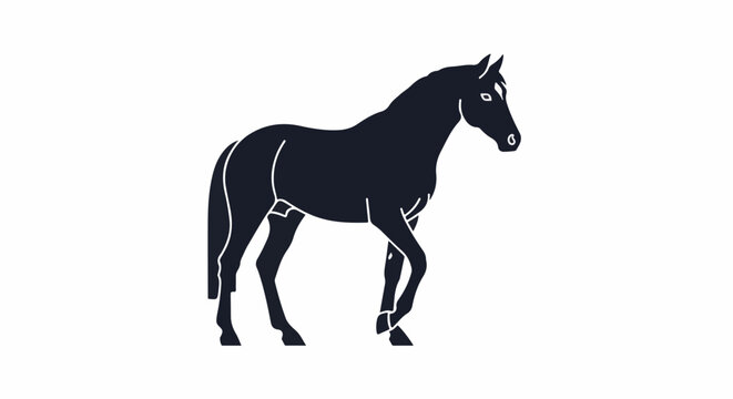 Silhouette of a dark horse with white lines defining its form