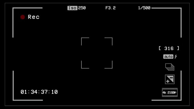 Video camera recorder screen overlay on a transparent background, Recording camera screen interface with alpha channel , Camera recording screen overlay