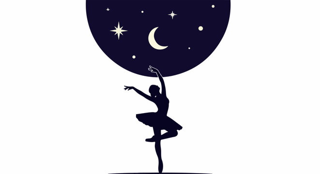 Silhouette of a ballet dancer in a graceful pose under a night sky