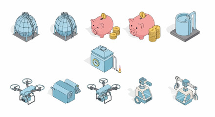 a set of cartoon illustrations of various objects. © Dan