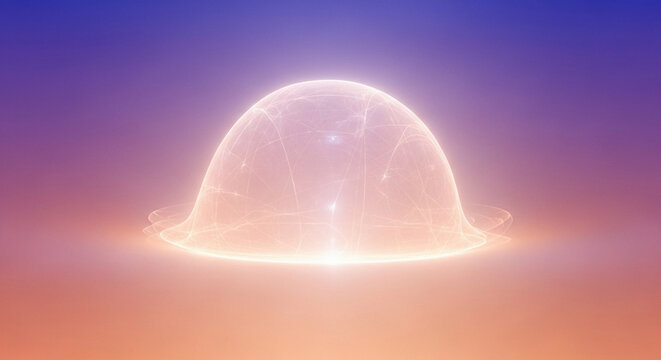 Luminous energy dome shimmering with magical arcane arcane patterns, emanating protective aura on a gradient background, abstract fantasy science fiction concept