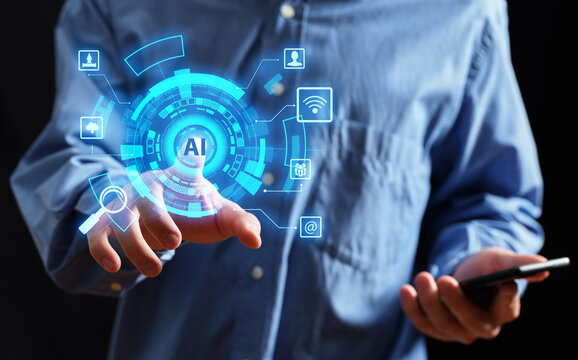 Person interacting with artificial intelligence AI digital interface