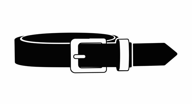 Black leather belt with silver buckle on a white background