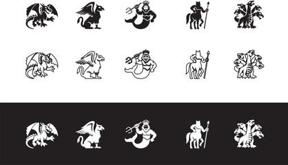 Mythological creatures vector set featuring dragon griffin neptune centaur and hydra monster © Nusrat