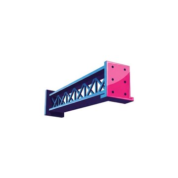 Perspective view of a pink and blue steel truss girder