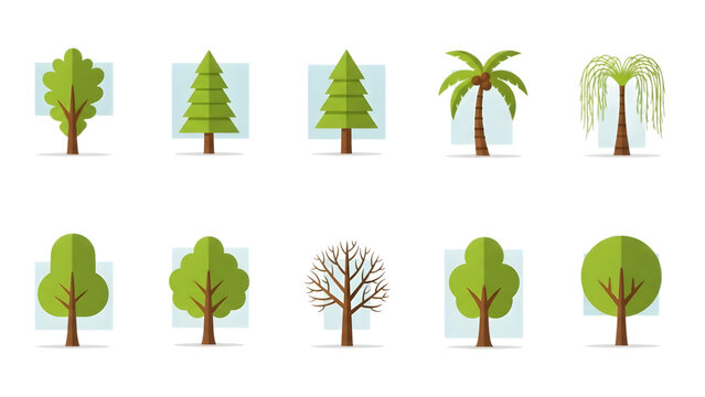 Collection of diverse tree illustrations in various styles
