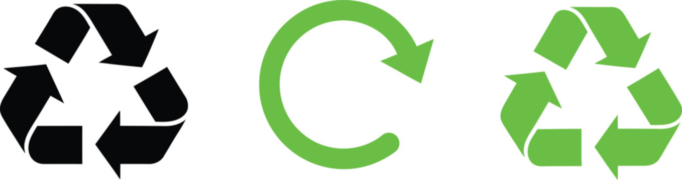 Set of black and green recycle and refresh arrow icons for sustainability and ecology design Vector