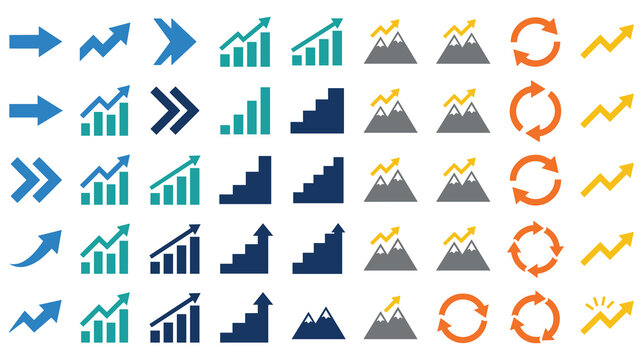 Business growth charts and arrow icons set designs.