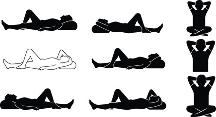 Obraz premium Man lying down and resting silhouettes set with male characters relaxing and sleeping on pillow