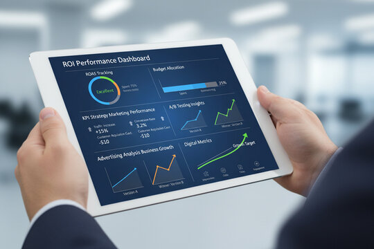 businessman holding tablet pc with graph