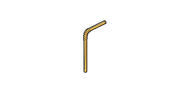 Flexible yellow drinking straw isolated on white background