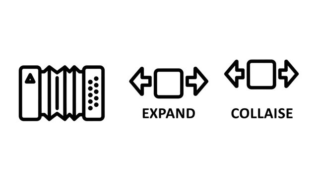 Accordion menu UI element and expand collapse toggle outline icons with user interface web design accordion collapse interface interaction expandability functionality flexibility navigation